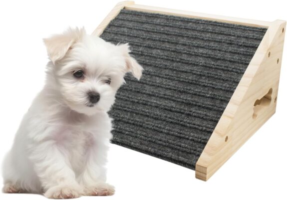 Dog Ramp for Stairs, Wooden Low-Angled Pet Ramps with Anti-Slip Carpet Surface, Step and Stair Assist for Small Medium Dog & Cats, Injured & Aged Pets (1 Pack)
