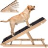Adjustable Dog Ramp for All Dogs and Cats - Folding Portable Pet Ramp for Couch or Bed with Non Slip Paw Traction Mat, 40”Long and Height Adjustable from 10”to 24” - Up to 250 Lbs Natural
