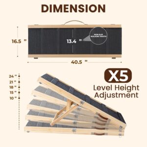 Alternative view of LOVIXA Adjustable Dog Ramp 40.5" Length, 5 Heights 10–24 Inches, Foldable Pet Ramp for Bed & Couch, Solid Wood, Non-Slip Carpet, Portable